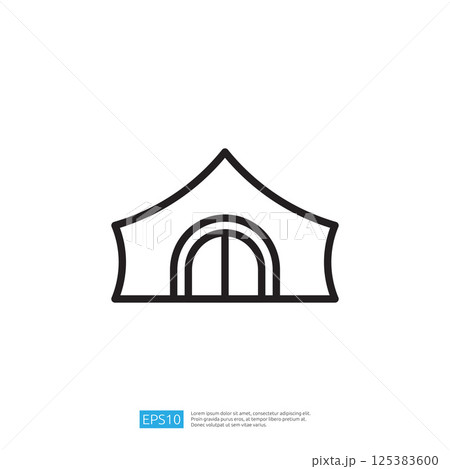 Simple Outline of a Camping Tent Set Up for Outdoor Adventures and Travel Gatherings in Natural Environment 125383600