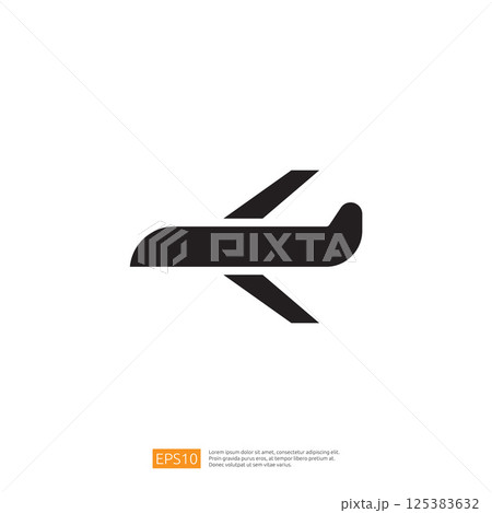 Travel and Vacation Icon Featuring a Simplistic Airplane Silhouette Ascending Against a Minimalistic Background Symbolizing Adventure and Exploration 125383632