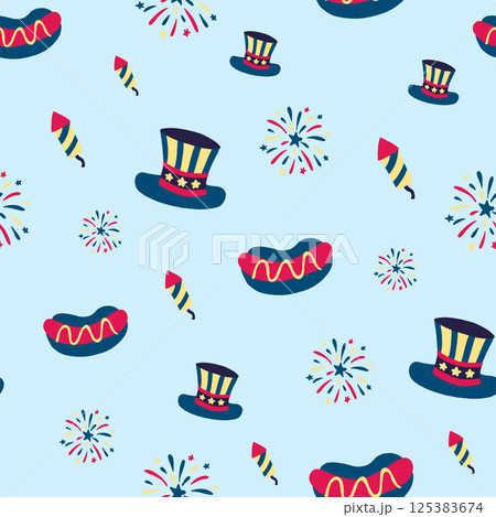 Celebrate American freedom with vibrant motifs perfect for July 4th themed products ideal for party supplies, social media templates, digital backdrops, and paper goods. 125383674