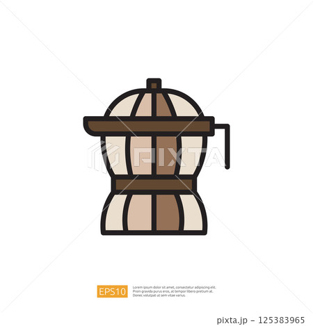 Moka pot coffee brewing icon in a minimalist flat design style, showcasing a vintage coffee pot with natural tones and clean lines for modern kitchen decorations Moka pot coffee brewing icon in a minimalist flat design style, showcasing a vintage coffee pot with natural tones and clean lines for modern kitchen decorations 125383965