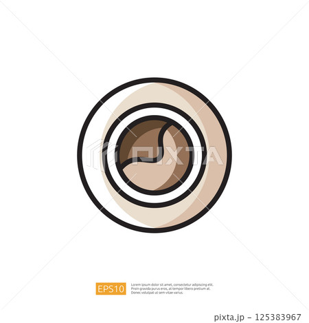 Coffee Cup Icon with Top View Showing Creamy Brown Beverage in a Rounded White Mug on a Clean Background 125383967
