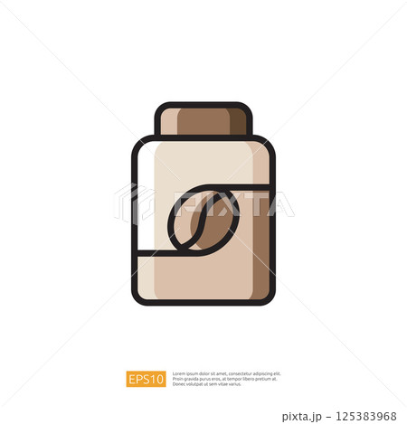 Coffee Related Icon Representing Beverage Container with Caffeine Symbol in Minimalist Design and Simple Color Palette 125383968