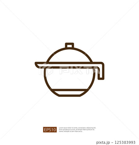 Line Drawing of a Lidded Cooking Pot, Symbolizing Culinary Preparation in a Modern Kitchen Environment 125383993
