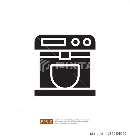 Simple Black and White Coffee Machine Icon Representing Brewing Equipment for Caffeine Lovers in Minimalist Kitchen Design 125384021
