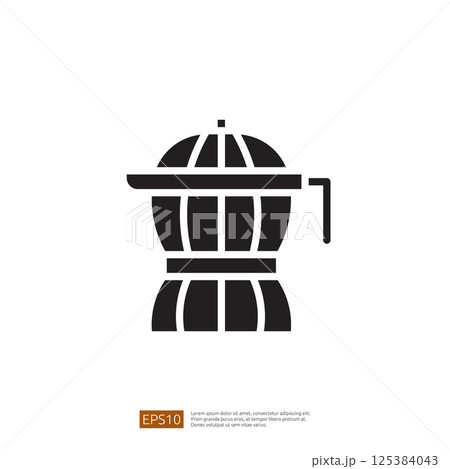 Stylized black coffee pot icon perfect for illustrating caffeine-related themes in modern kitchen design and cozy cafe settings 125384043