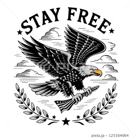 Freedom Is Earned Skull with American Flag...のイラスト素材 [125384064] - PIXTA