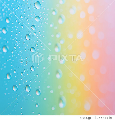 Vibrant rainbow gradient with water droplets on glass surface 125384416