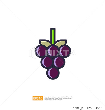 A Bunch Of Grapes Fruit Icon Illustration Design Simple Minimalist Vector Flat Outline 125384553
