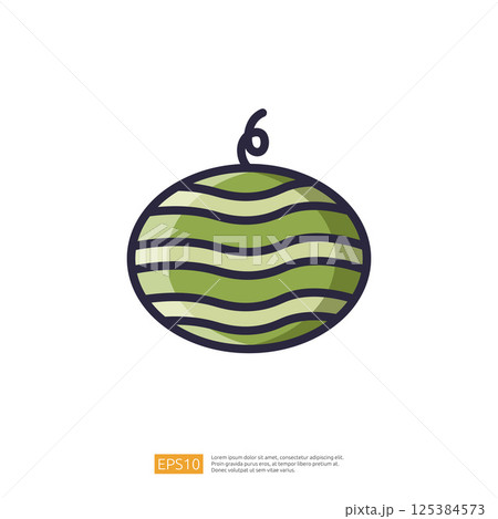 Green Watermelon Fruit and Healthy Food. Simple Minimalist Vector Flat Outline. Fresh Fruit Illustration Icon 125384573