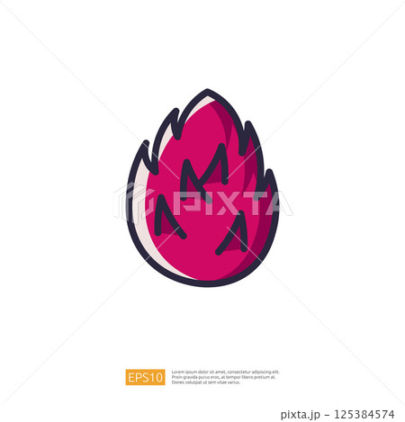 Red Dragon Fruit. Fruit and Healthy Food. Simple Minimalist Vector Flat Outline. Fresh Fruit Illustration Icon 125384574