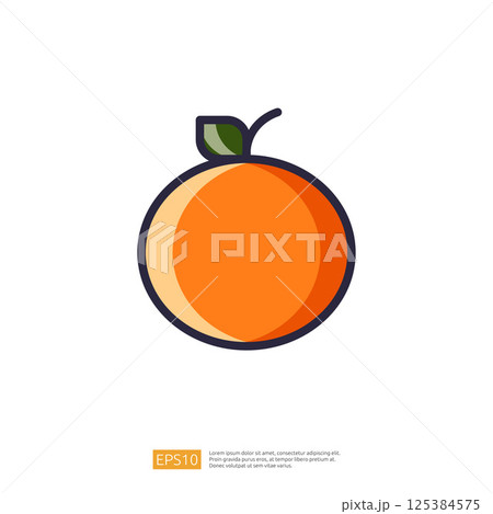Orange Fruit and Healthy Food. Simple Minimalist Vector Flat Outline. Fresh Fruit Illustration Icon 125384575