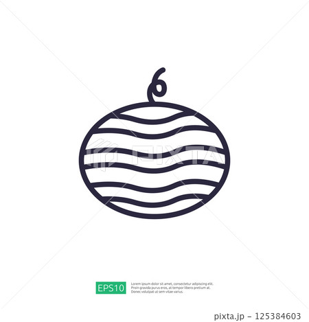 Simple Line Icon Of A Decorative Fruit Ornament With Wavy Patterns On A White Background 125384603