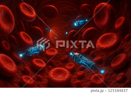 Nanobots travel through blood vessel highway inside body 125384837