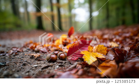 Fall Colors Background with Acorns Foreground Fall Colors Background with Acorns Foreground 125385173