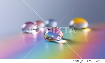 Liquid Droplets Macro Detail on Vibrant Surface 125385208