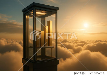 Glass Elevator of Success Rising Above Clouds 125385254
