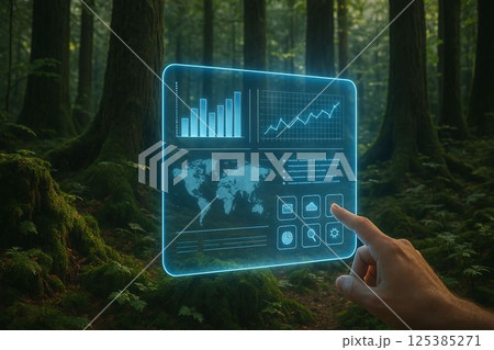 Holographic Touchscreen Interface in Forest Environment Holographic Touchscreen Interface in Forest Environment 125385271