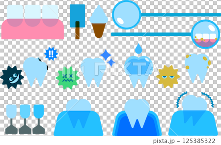 一組針對不同牙齒和牙齦狀況的插圖 125385322