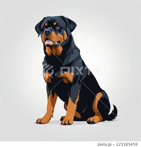 ロットワイラーのお座りしたポートレートイラスト ロットワイラーのお座りしたポートレートイラスト 125385459