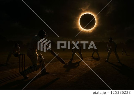 Cricket Match Under Total Solar Eclipse 125386228