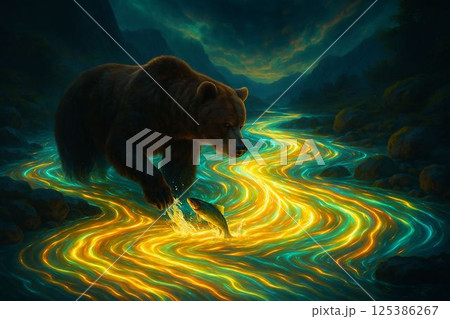 Bear Fishing in a River of Glowing Light Bear Fishing in a River of Glowing Light 125386267