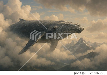 Whale Floats Clouds Mountains 125386389