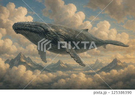 Whale Floats Clouds Mountains 125386390