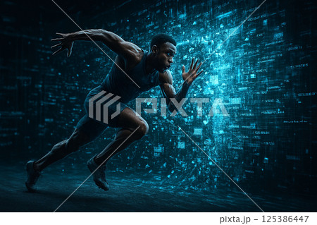 Sprinter Bursts Through Digital Wall of Data Sprinter Bursts Through Digital Wall of Data 125386447