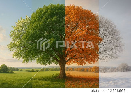 Detailed Time-Lapse Tree Depicting All Four Seasons 125386654