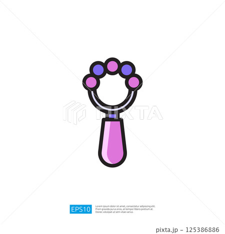 Colorful Baby Rattle Toy Icon With Purple And Pink Beads On A White Background 125386886