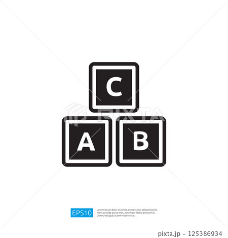 Stacked Alphabet Blocks With Distinct Black Outline On A White Background For Education And Playful Learning In The Nursery For Children And Infants. 125386934