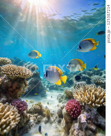 《AI画像》珊瑚の海と熱帯魚 125387214