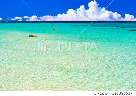 沖縄・17エンドビーチの美しいサンゴ礁の海 沖縄・17エンドビーチの美しいサンゴ礁の海 125387517