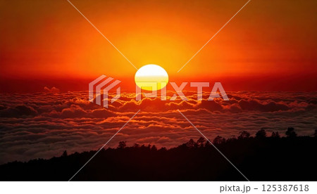 日の出の太陽と雲海(ai生成画像) 日の出の太陽と雲海(ai生成画像) 125387618