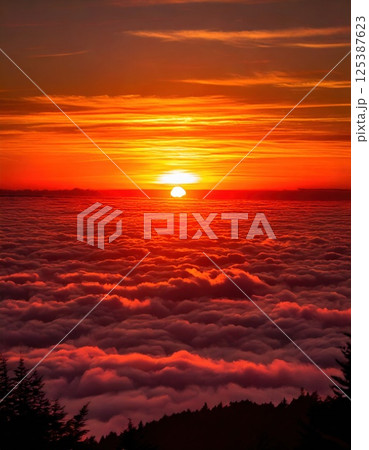 日の出の太陽と雲海(ai生成画像) 日の出の太陽と雲海(ai生成画像) 125387623