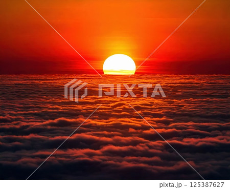 日の出の太陽と雲海（ai生成画像） 125387627
