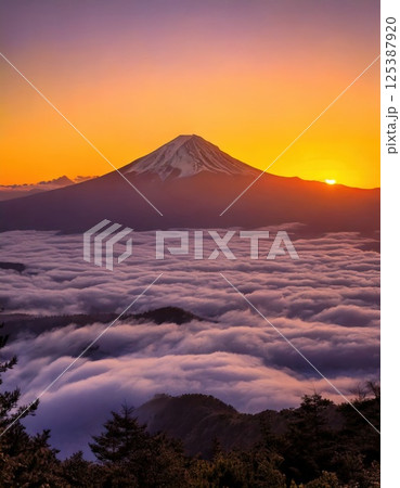 富士山と雲海と日の出（ai生成画像） 125387920