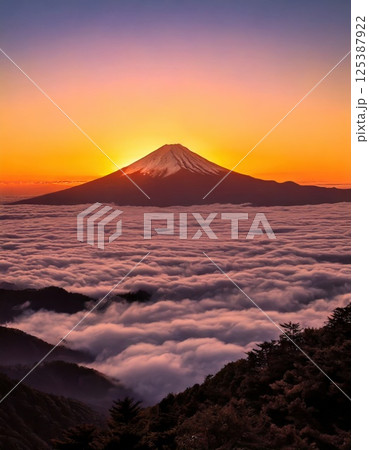 富士山と雲海と日の出（ai生成画像） 125387922