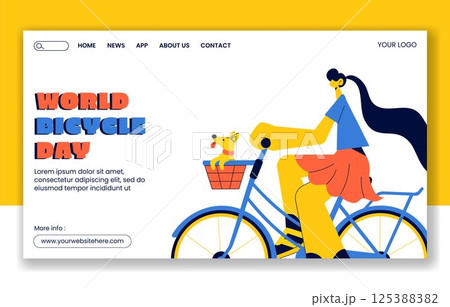 Minimalist Social Media Landing Page Design for World Bicycle Day with Flat Cartoon Drawing 125388382
