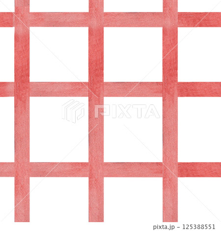 Red watercolor plaid repeat seamless pattern. Ideal for wrapping paper, fabric patterns, party decor, or playful backgrounds in design projects. 125388551