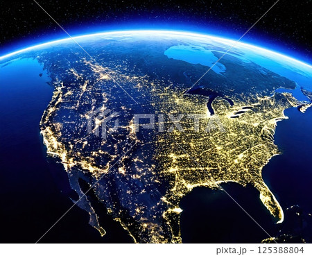 宇宙から見たアメリカ合衆国(ai生成画像） 125388804