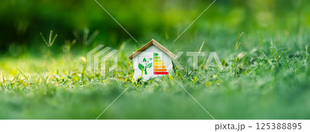 House energy efficiency, energy efficient rating class concept, eco home renovation save cost 125388895