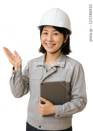 案内する作業員の女性 125388910