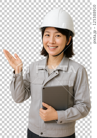 案内する作業員の女性 125388910
