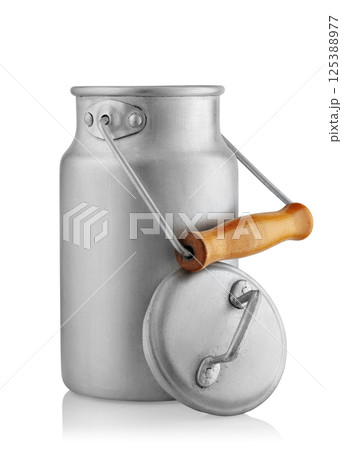 aluminum milk can isolated on white background with clipping path 125388977