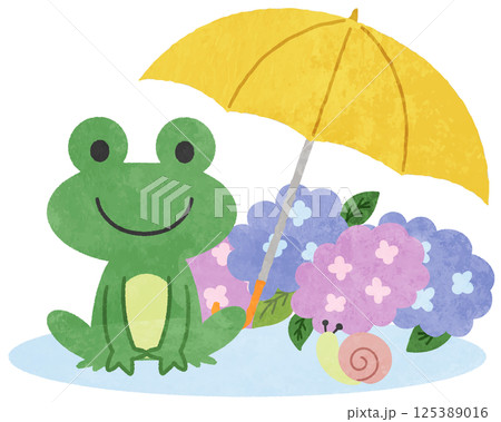 梅雨の紫陽花とカエルのアイコンイラスト 梅雨の紫陽花とカエルのアイコンイラスト 125389016