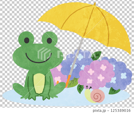 雨季繡球花和青蛙圖示插圖 125389016
