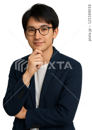 ポーズをとるメガネの男性 125389038