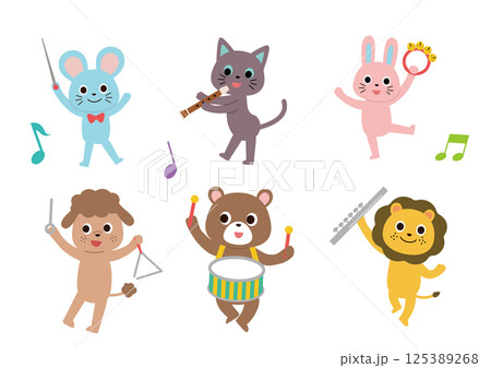 楽器を演奏しているかわいい動物たちのイラストセット 125389268