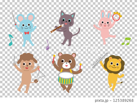 楽器を演奏しているかわいい動物たちのイラストセット 125389268